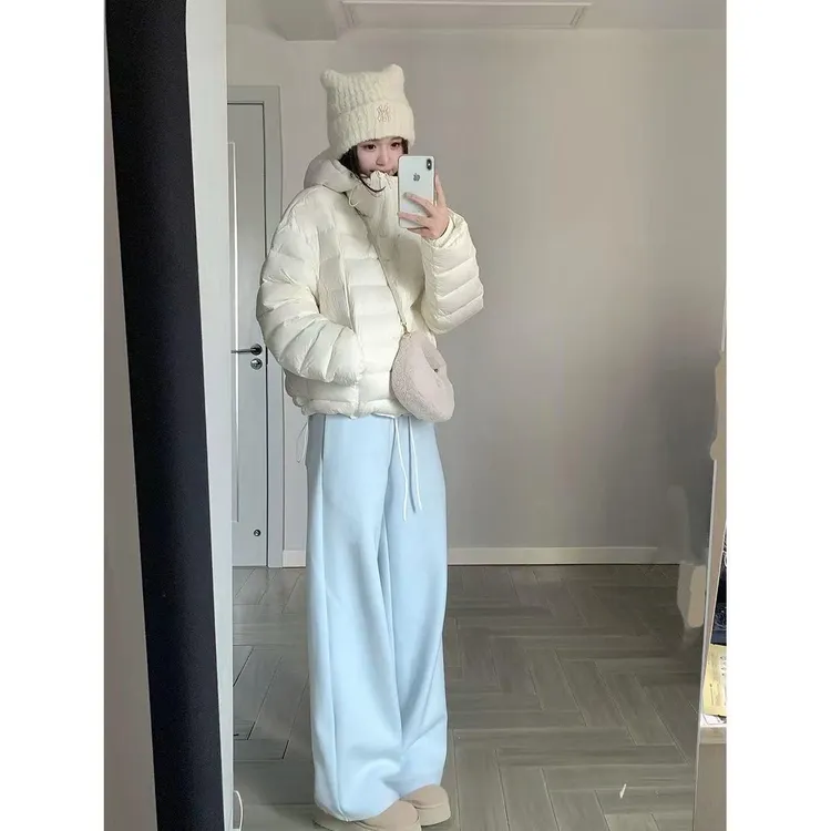 【烯暖卫裤】抽绳松紧腰加厚卫裤女冬宽松直筒休闲裤L2125