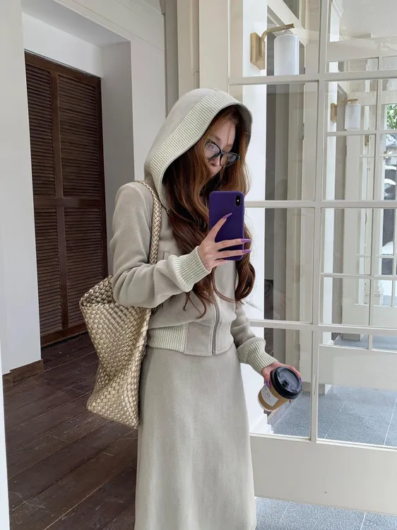 气质显瘦时尚两件套洋气休闲百搭连帽卫衣外套上衣宽松半身裙套装