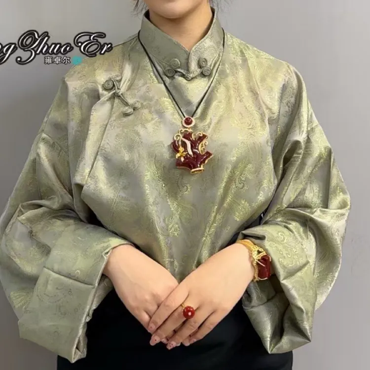 气质国风女士百搭休闲斜襟长袖上衣