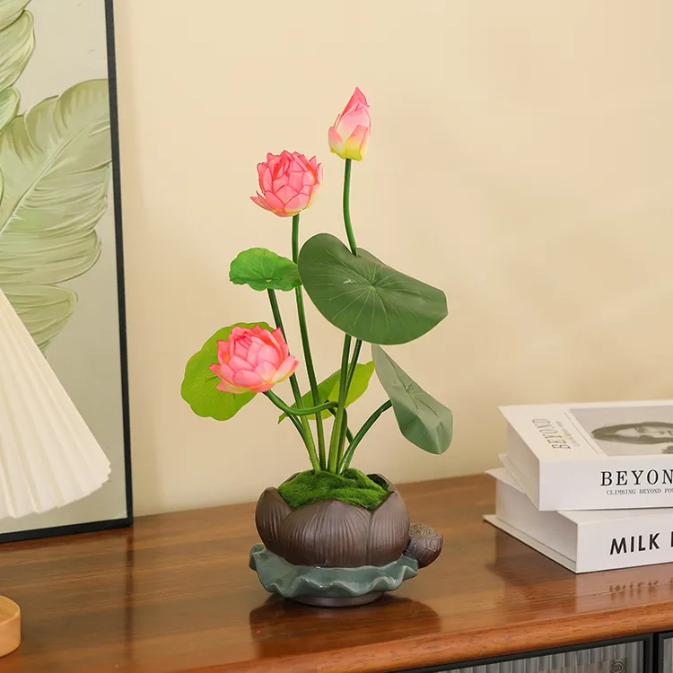 仿真荷花佛前供奉花睡莲陶瓷盆景装饰观音菩萨供佛心意供台摆件