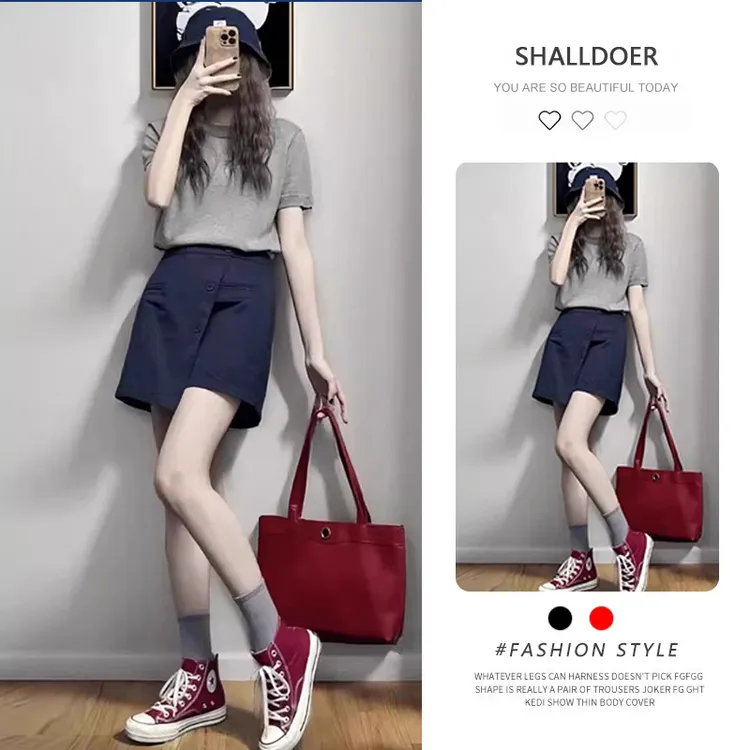 简约风设计感时尚套装女2025夏季新款流行洋气上衣休闲裤裙两件套