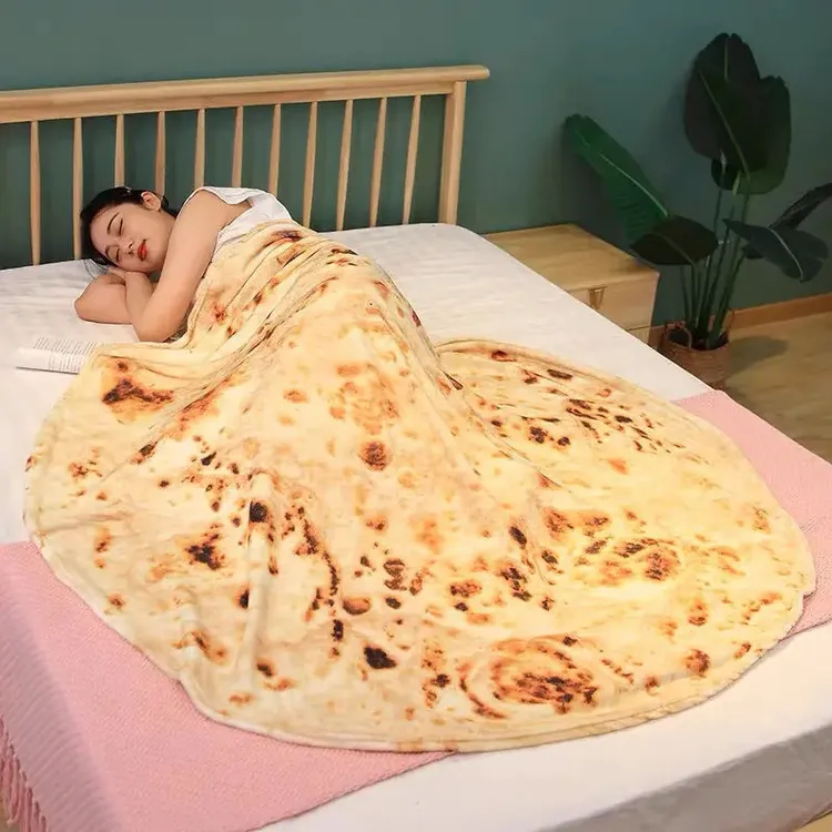 搞怪毯子大饼煎饼午休午睡毛毯办公室空调被盖印度飞饼法兰绒毯子
