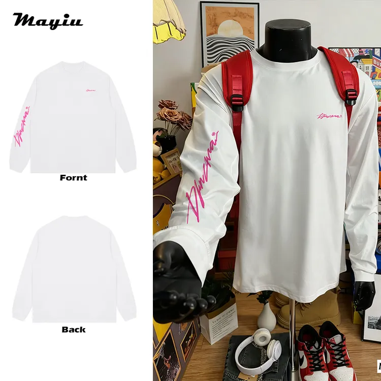 袖花美式vintage潮牌秋季嘻哈复古印花圆领T恤男女长袖上衣