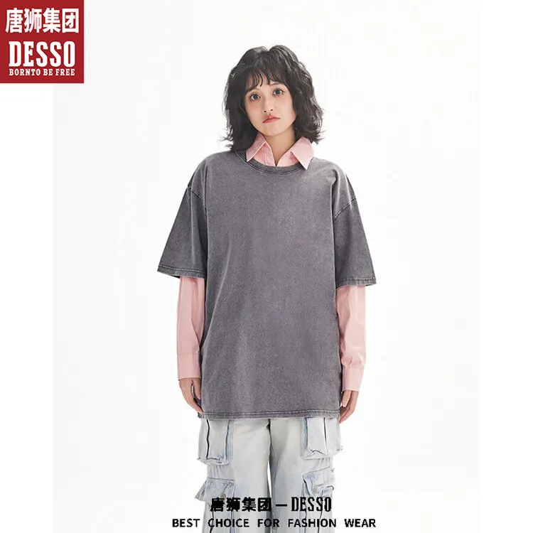 美式复古重磅纯棉短袖T恤男女夏季新款水洗做旧情侣上衣宽松半袖