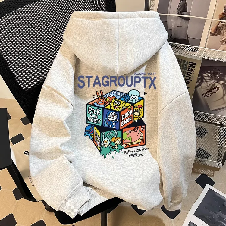 STA正品店美式秋冬季加绒重磅连帽卫衣男女新款小众设计感上衣潮