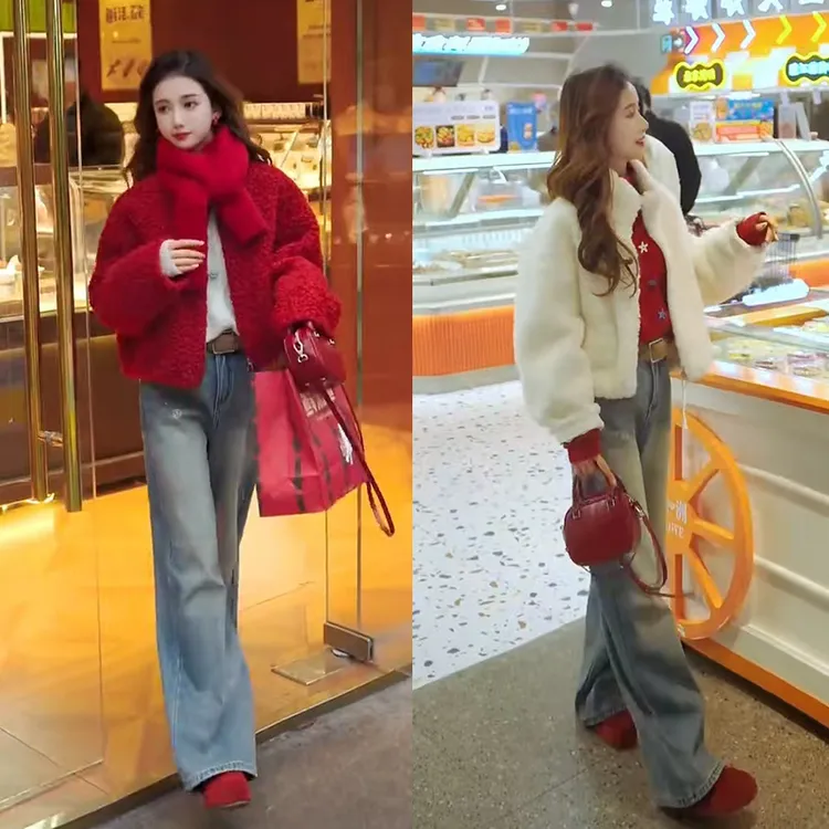 2026年早春穿搭一整套韩系百搭短款外套高腰牛仔裤两件套装