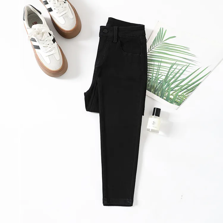 夏天高腰黑色紧身牛仔裤女款2025年春秋新款修身显瘦小脚铅笔裤子