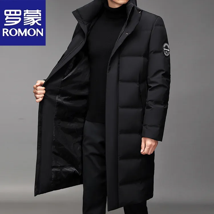 罗蒙冬季羽绒服男长款过膝加厚保暖男士防风可脱卸帽毛领外套