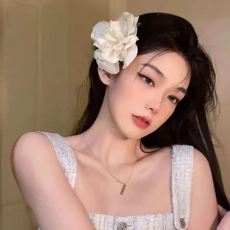 超仙森女纯白牡丹花朵仙女发夹夏日少女拍照旅游出片发卡发饰头饰