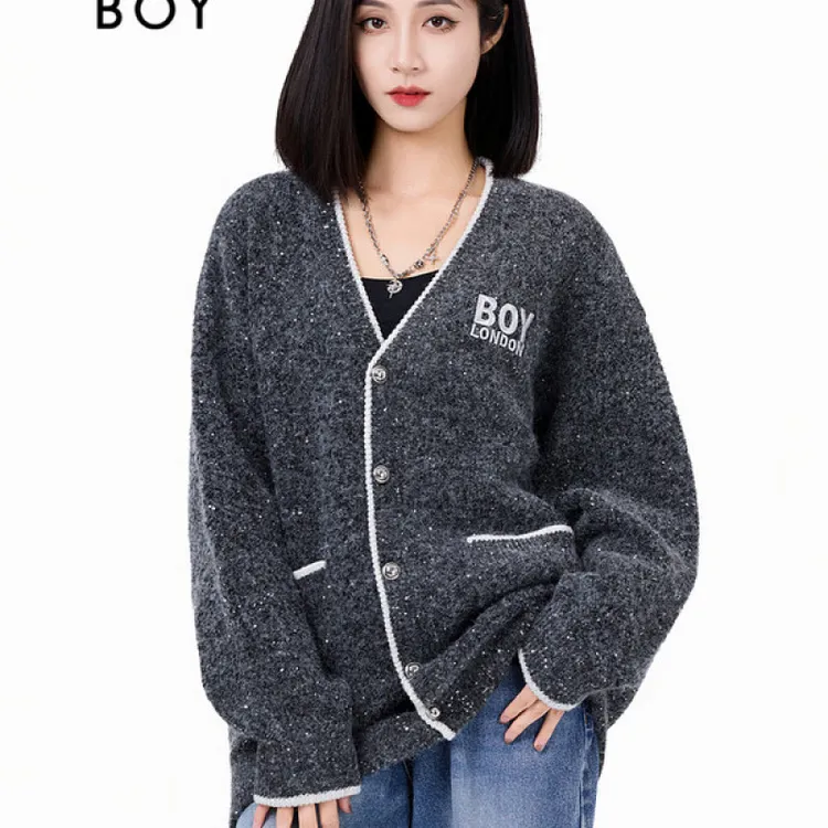 【繁星点点】BOYLONDON秋季时尚情侣琥珀流光开衫针织毛衣N64901