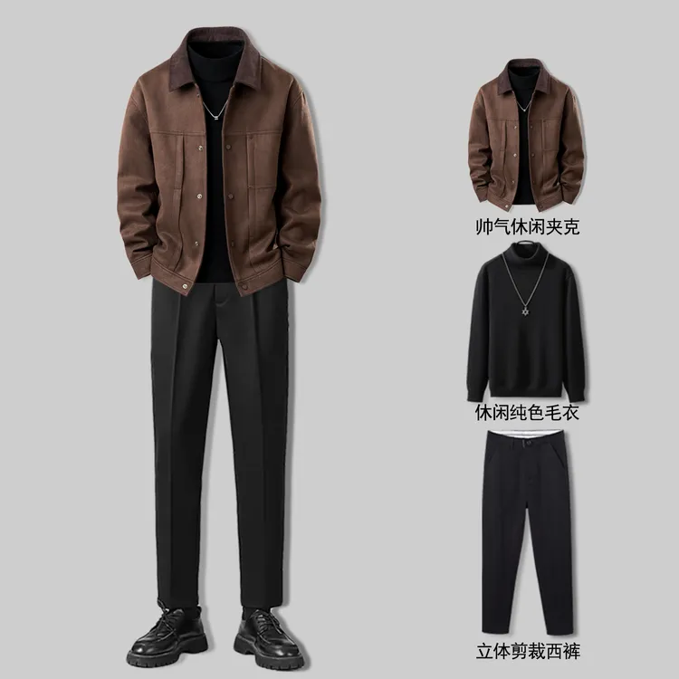 高品质混搭三件套潮流一整套穿搭夹克男款爆款2025新款潮男外套