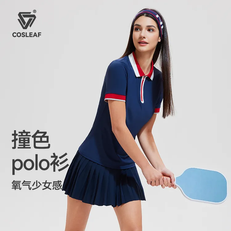 夏季女款户外网球羽毛球运动速干弹力翻领修身POLO短袖