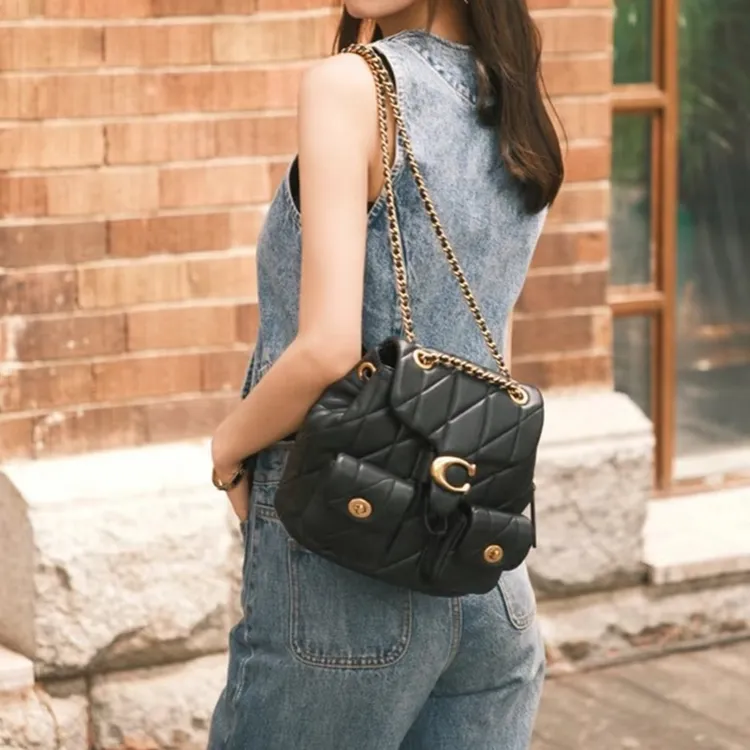 蔻家新品tabby小香风双肩包真皮女款包包质感文艺斜跨小香风真皮