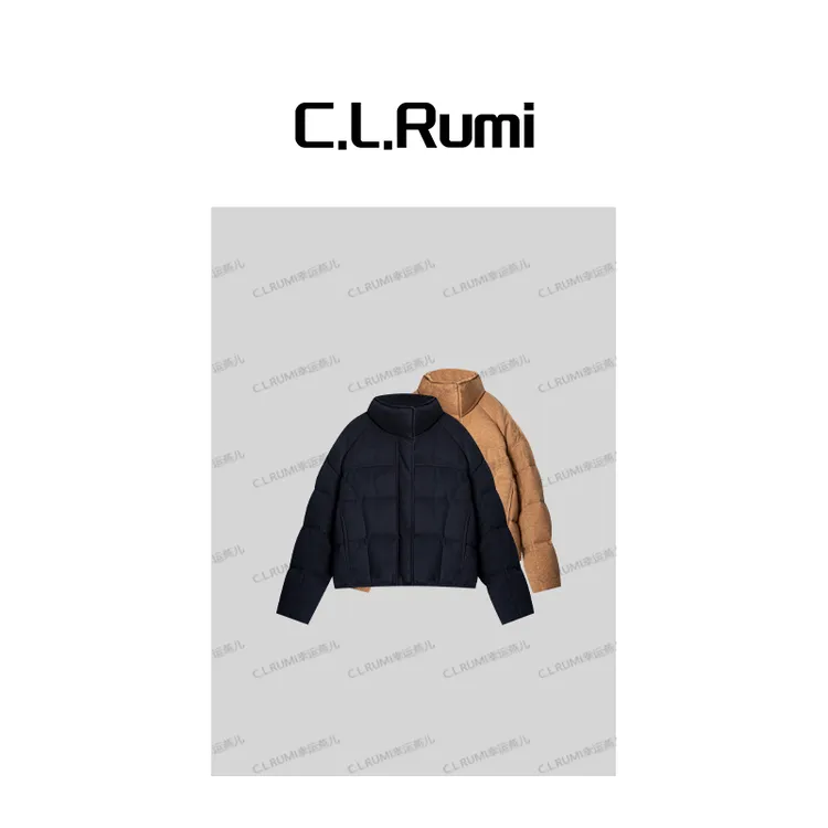 【Rumi精选】“玉桂融雪”加厚保暖茧型立领羊毛鹅绒羽绒服外套7410wt