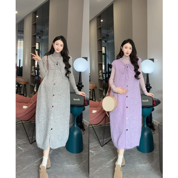 秋冬季爆款舒适洋气减龄孕妇气质穿搭毛衣马甲裙+半高领针织打底