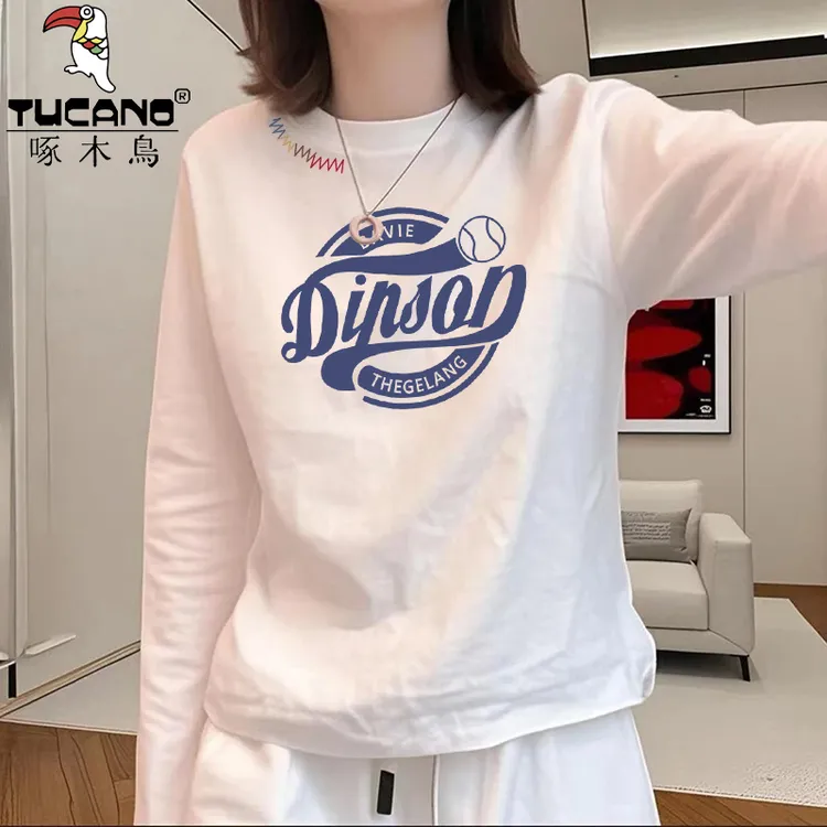 啄木鸟纯棉白色正肩洋气港味短袖t恤女新款秋纯棉慵懒风宽松上衣