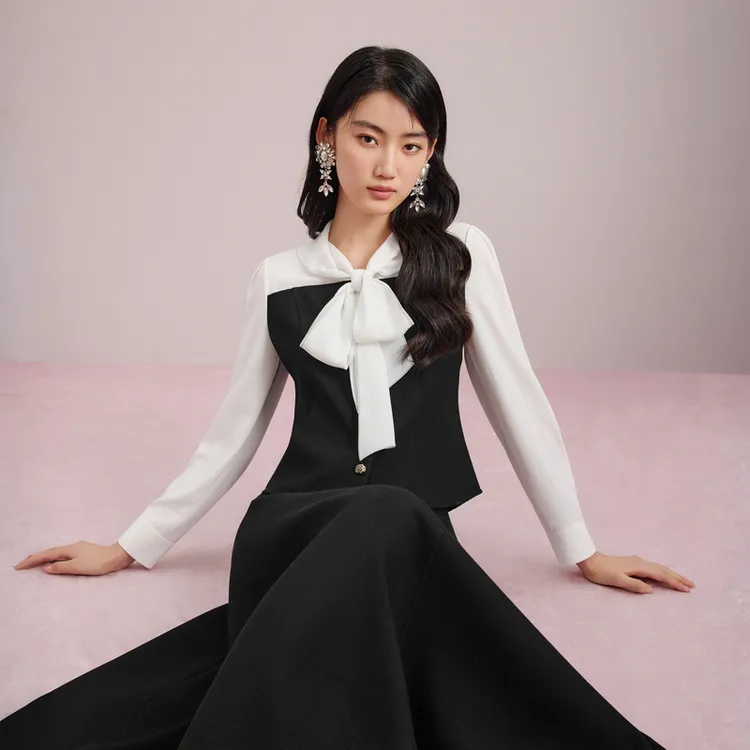 LIME/莱茵【都市主场】秋季拼色提花长袖衬衫黑色LDGC8AWBL306