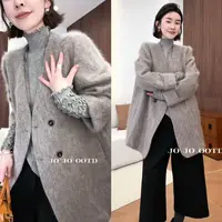 玖了个玖 2025冬款 极简百搭双排扣V领拉毛翻袖口西装 2512C8703