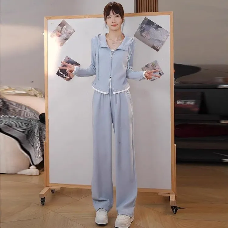 韩版时尚运动服套装女士2025年春季新款网红爆款外套阔腿裤两件套