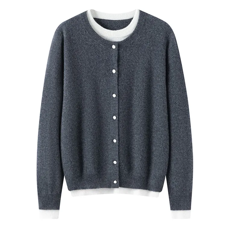 甄选山羊绒韩版加厚羊毛衫时尚休闲假两件长袖针织开衫轻奢打底衫