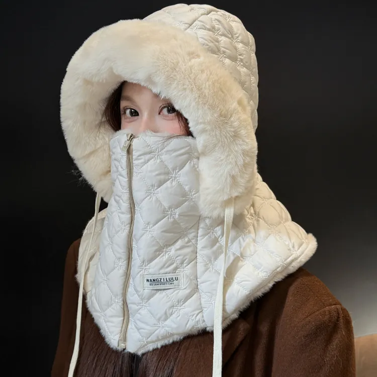 帽子女冬季加绒加厚防风面罩保暖神器骑车电动车毛绒骑行帽防寒帽