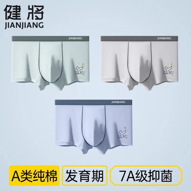 健将青少年内裤A类纯棉7A抗菌初高中学生发育期四角短裤秋季薄款