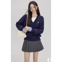 女秋季假两件衬衣袖刺绣宽松毛衣小众设计感撞色针织长袖韩版套头