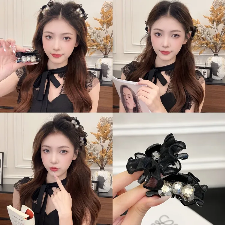 小香风爱心水钻双面小抓夹精致时尚百搭发卡鲨鱼夹侧边夹发饰女