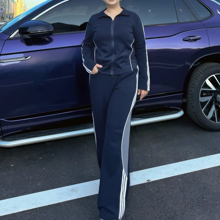 女款春秋运动休闲开衫拉链卫衣搭配阔腿裤显瘦套装