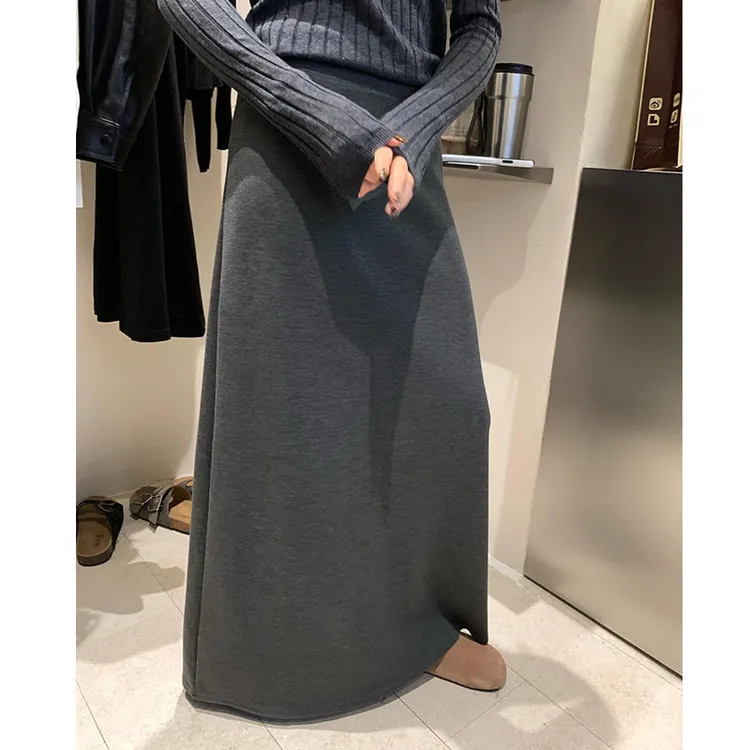 慵懒松弛感灰色半身裙女春秋新款百搭高腰显瘦垂坠感休闲A字长裙
