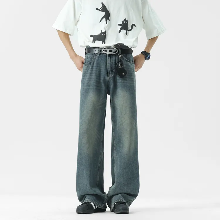 春夏新款潮牌复古牛仔裤男生潮流水洗高级感美式宽松穿搭直筒长裤