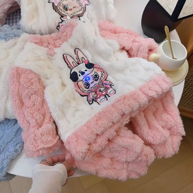 【多巴胺风】男女童可爱卡通加绒加厚家居服睡衣套装
