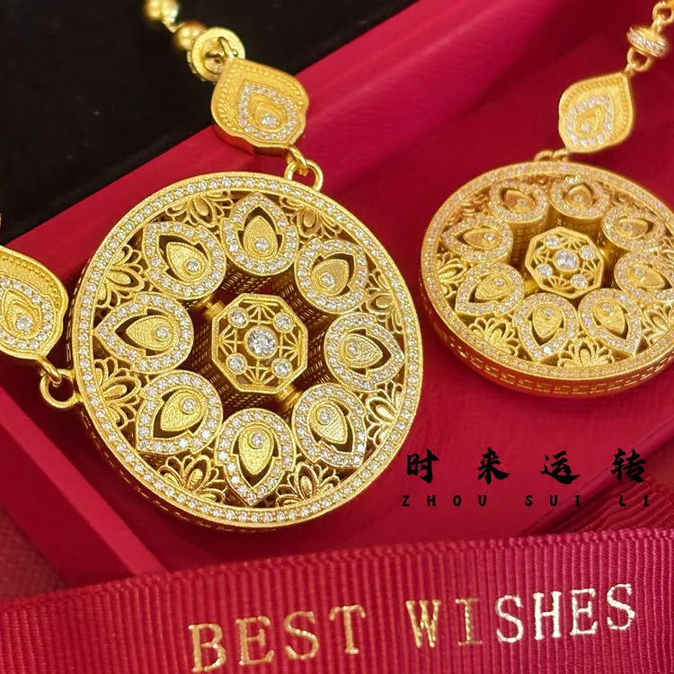 吊坠足银 人生四美大套链轻奢国风繁花锦簇坠链国潮精美工艺女款