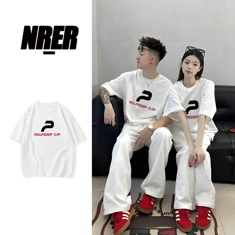 NRER美式短袖t恤夏季宽松潮牌设计感小众oversize新款情侣装上衣
