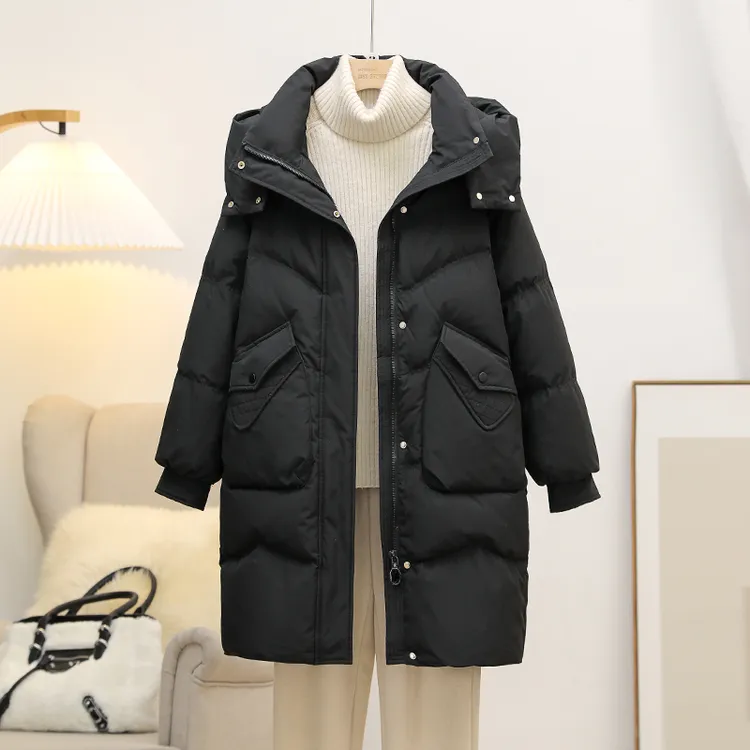 冬季新品2025中长款棉服女时尚百搭可拆卸帽加厚保暖立领时尚外套