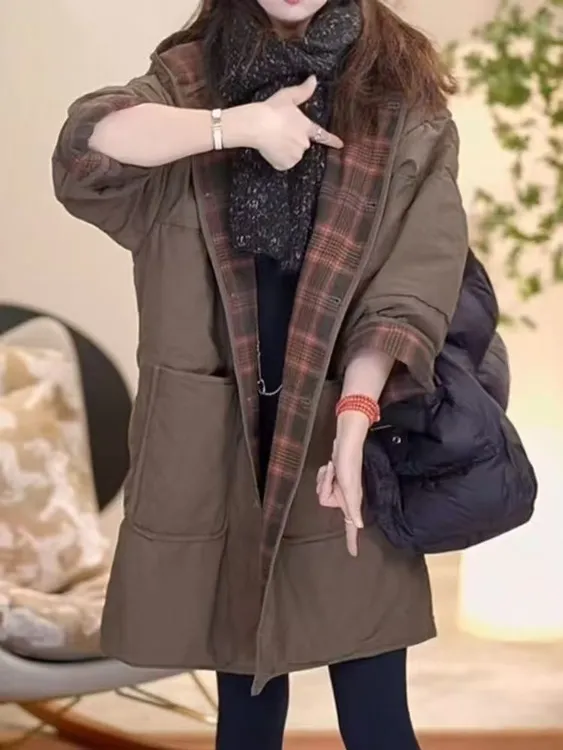 韩版时尚潮流百搭宽松棉服外套2025冬季新款气质休闲连帽通勤棉袄