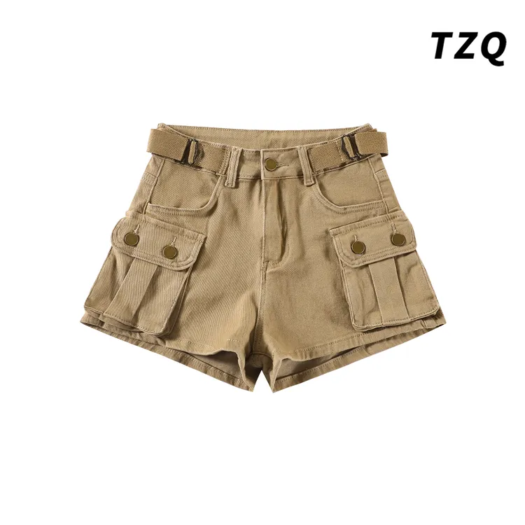 卡其色工装牛仔短裤女高腰爆款秋季外穿2025新款热裤子TZQ2543002