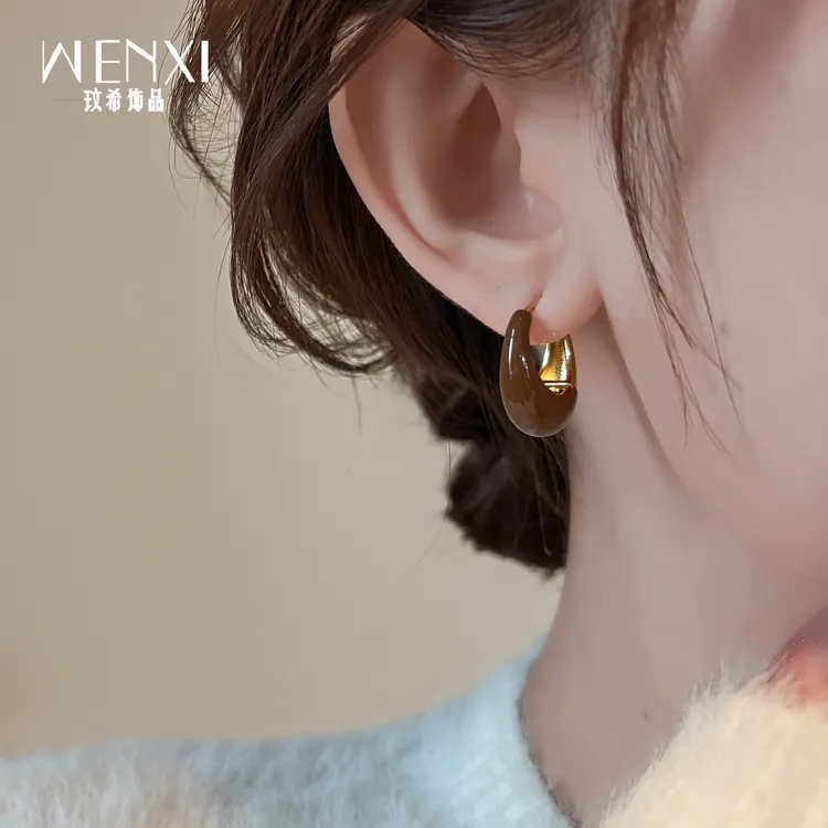 铜合金耳饰 美拉德耳环秋冬高级感椭圆耳钉轻奢小众高级感耳扣女