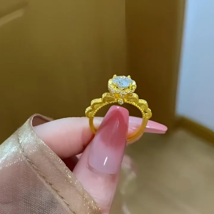 铜合金戒指 「手捧花」黄金色戒指古法甜美少女风指环送女友高级感 