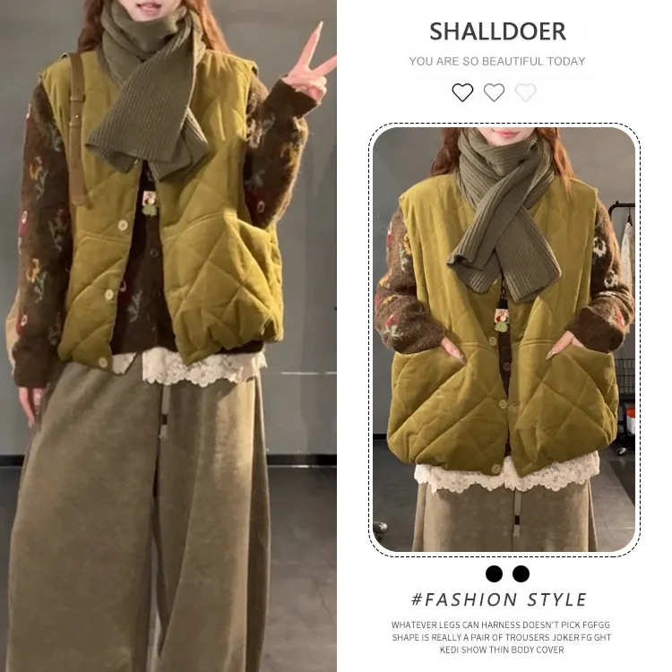 2025秋冬新款复古显白加厚夹棉百搭马甲女设计感潮流气质女士