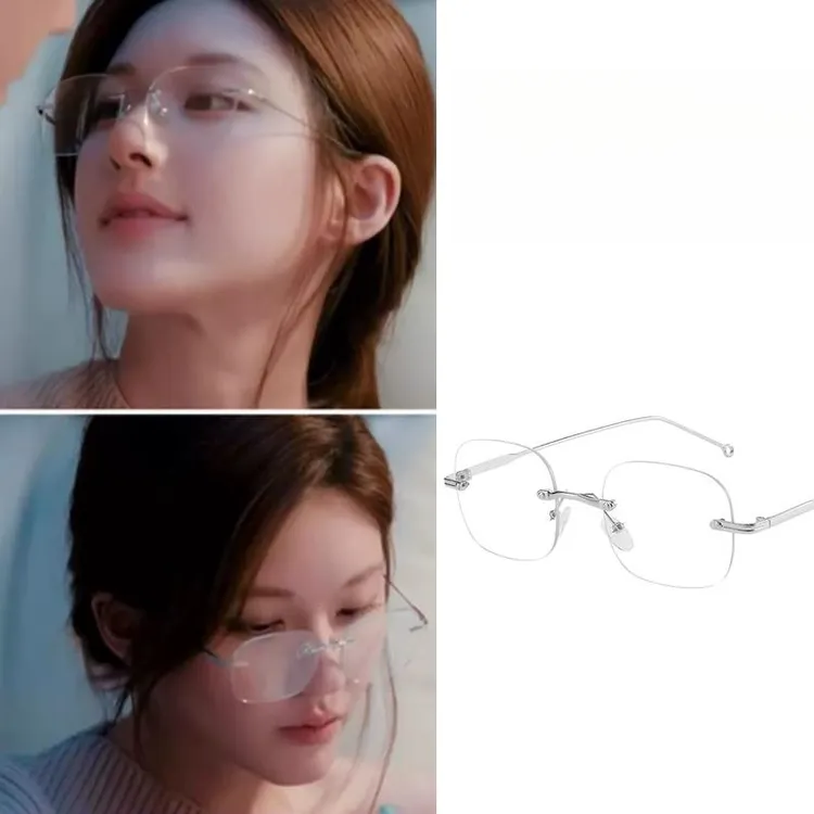 许我耀眼许妍赵露思同款无框眼镜男女素颜时尚高颜值防蓝光眼镜框