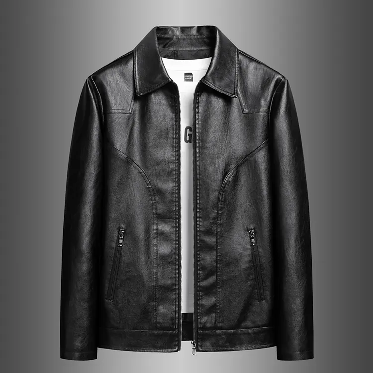 真皮潮流秋季大码机车外套男士翻领PU夹克休闲立领皮衣防风保暖