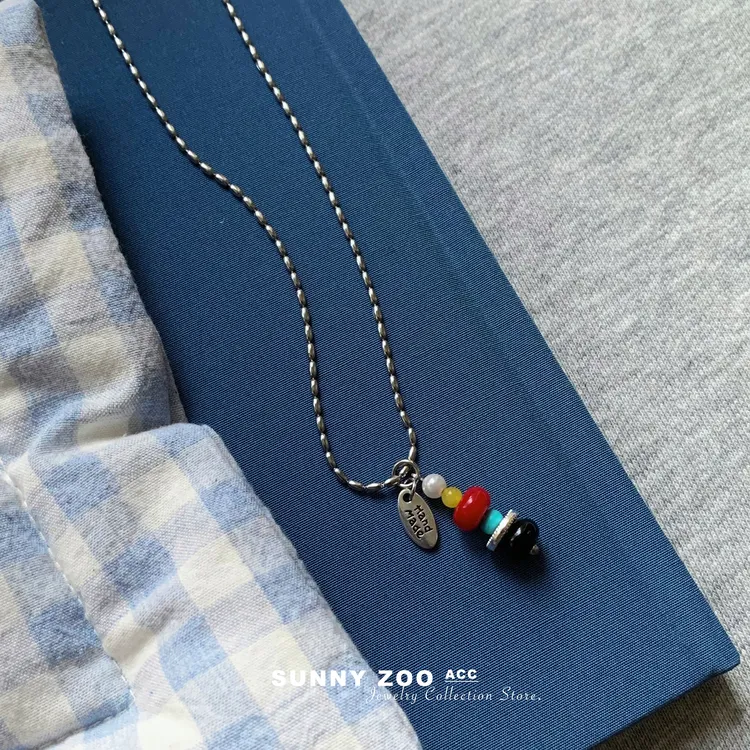 钛钢项链 许愿塔 撞色串珠吊坠项链韩国小众设计感独特简约毛衣链