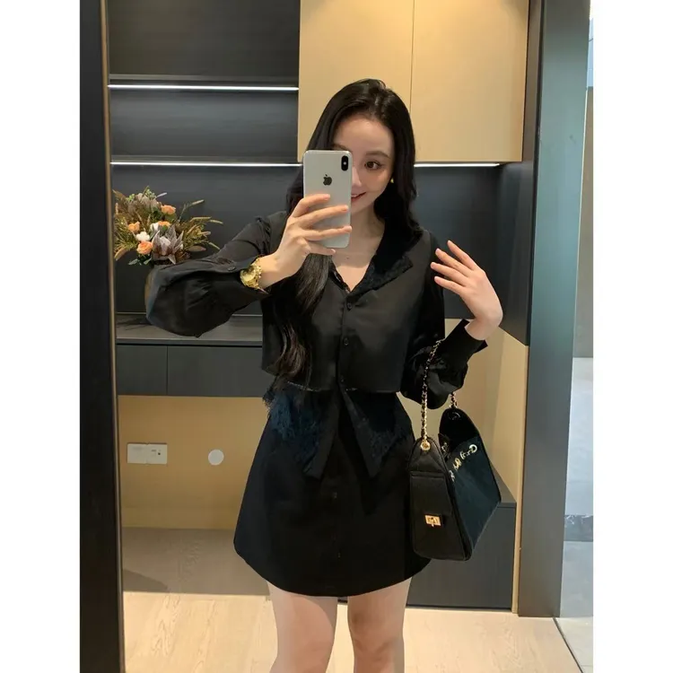 XINYI【蕾拉少女】秋季重磅流光缎面衬衫女显瘦蕾丝边X625C12621