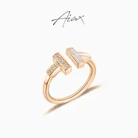 AIAX 镀K金 个性气质时尚百搭轻奢双T型开口戒指TSS7347