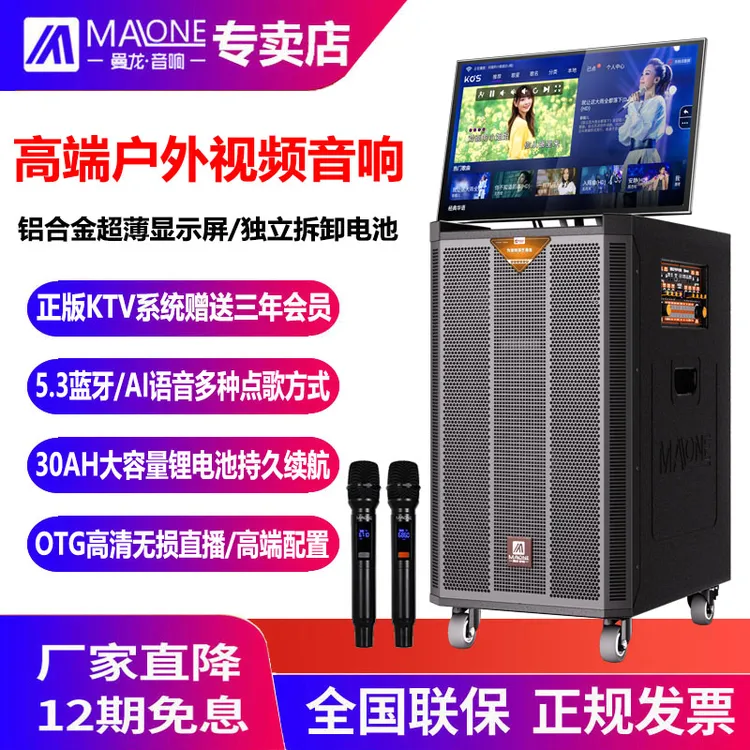 曼龙新款KT8915带显示屏K歌移动点歌KTV一体机大功率户外唱歌音箱
