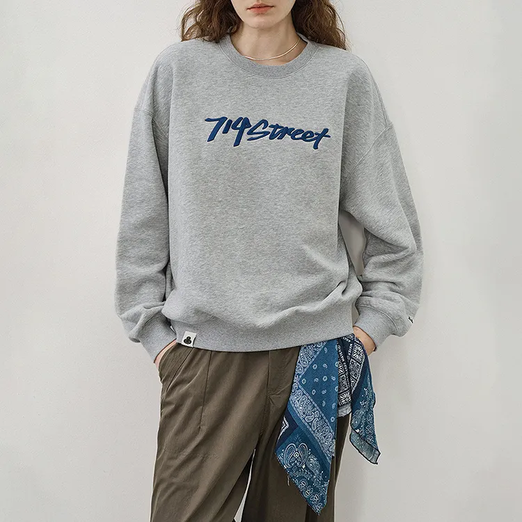 714street刺绣圆领加绒卫衣男2025秋冬潮牌情侣宽松长袖T恤521361
