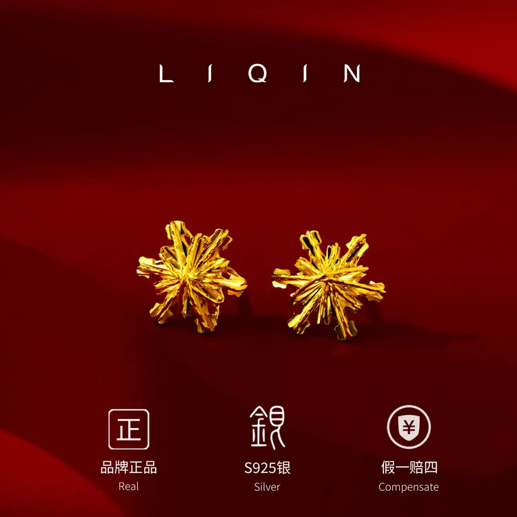 丽沁 925银耳饰 爆闪镂空雪花银耳钉精致高级感百搭气质经典耳环