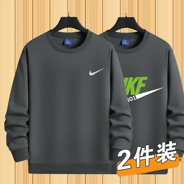 NK男士舒适卫衣新款加绒加厚秋宽松上衣运动大码打底套头圆领长袖