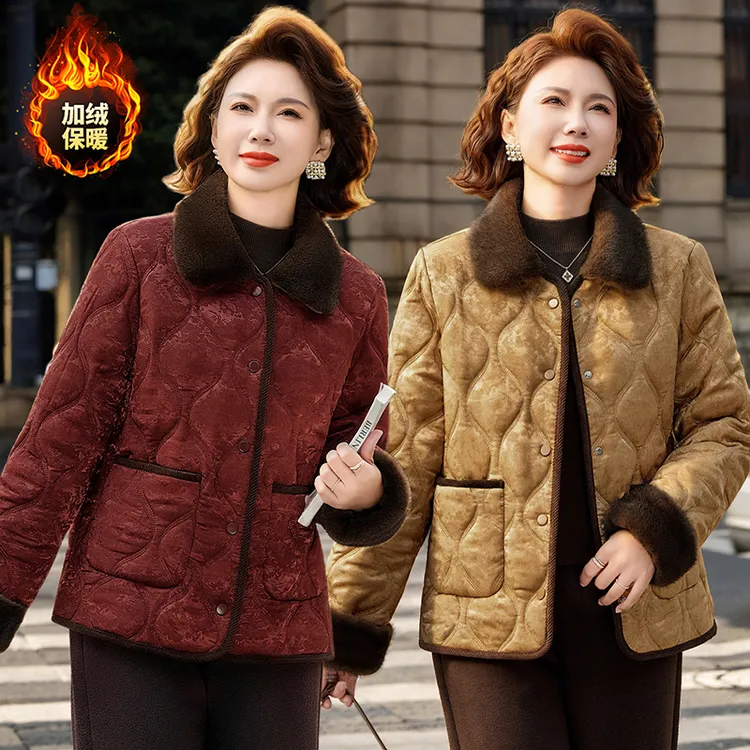 2025新款中老年女装冬季国风加绒妈妈装棉衣毛领保暖加厚棉服